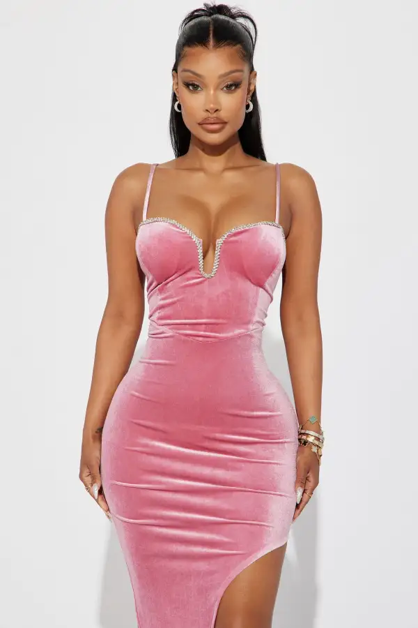 Jessica Embellished Velvet Midi Dress - Mauve
