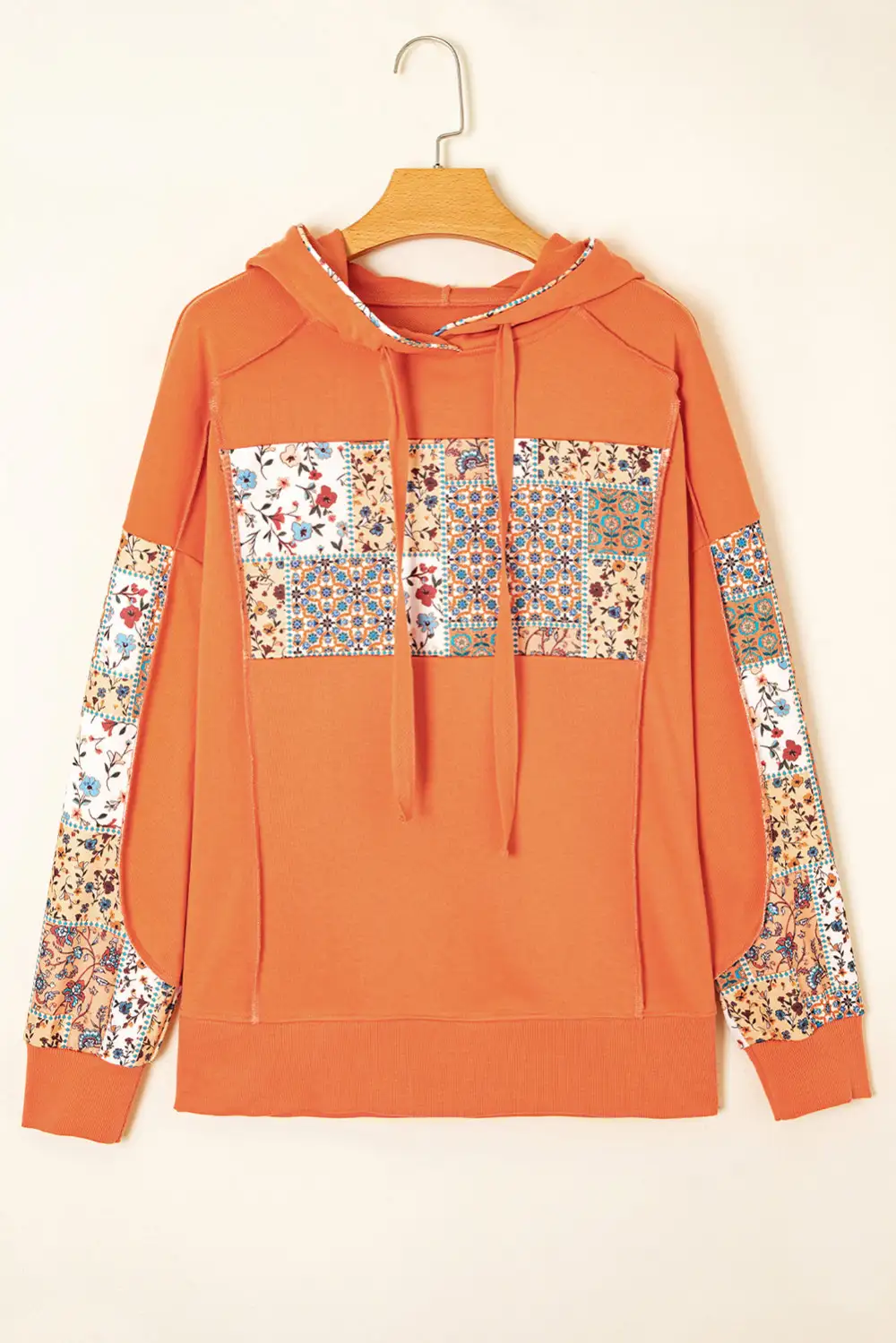 Floral Patchwork Side Slit Hoodie
