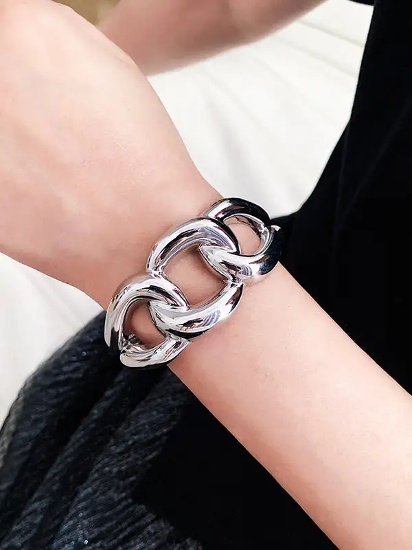 Openwork Geometric Alloy Statement Bracelet