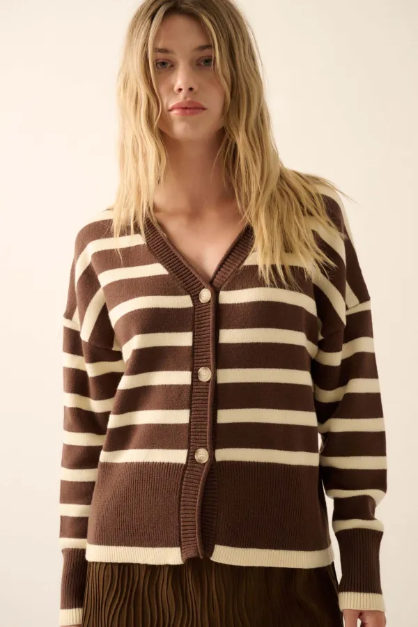 Taking Notes Striped Button-Front Cardigan