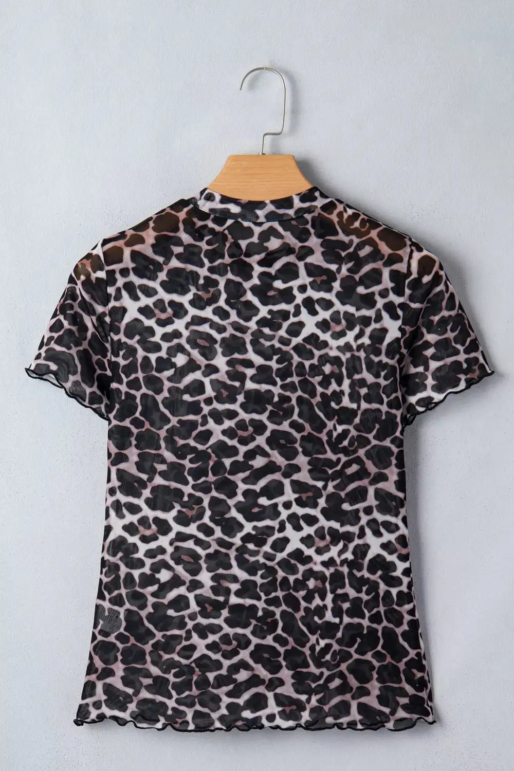 Leopard Print Sheer Mesh Short Sleeve Top
