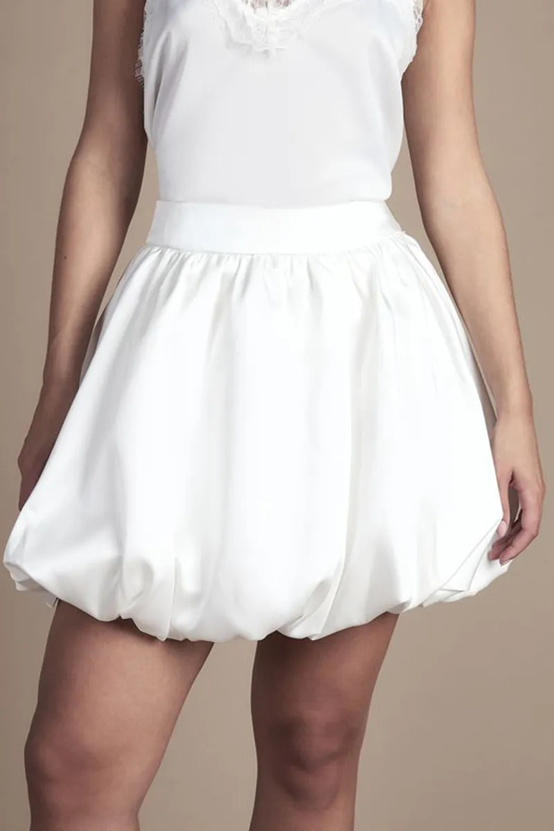 Casual Style Puffball Mini Ivory Skirt
