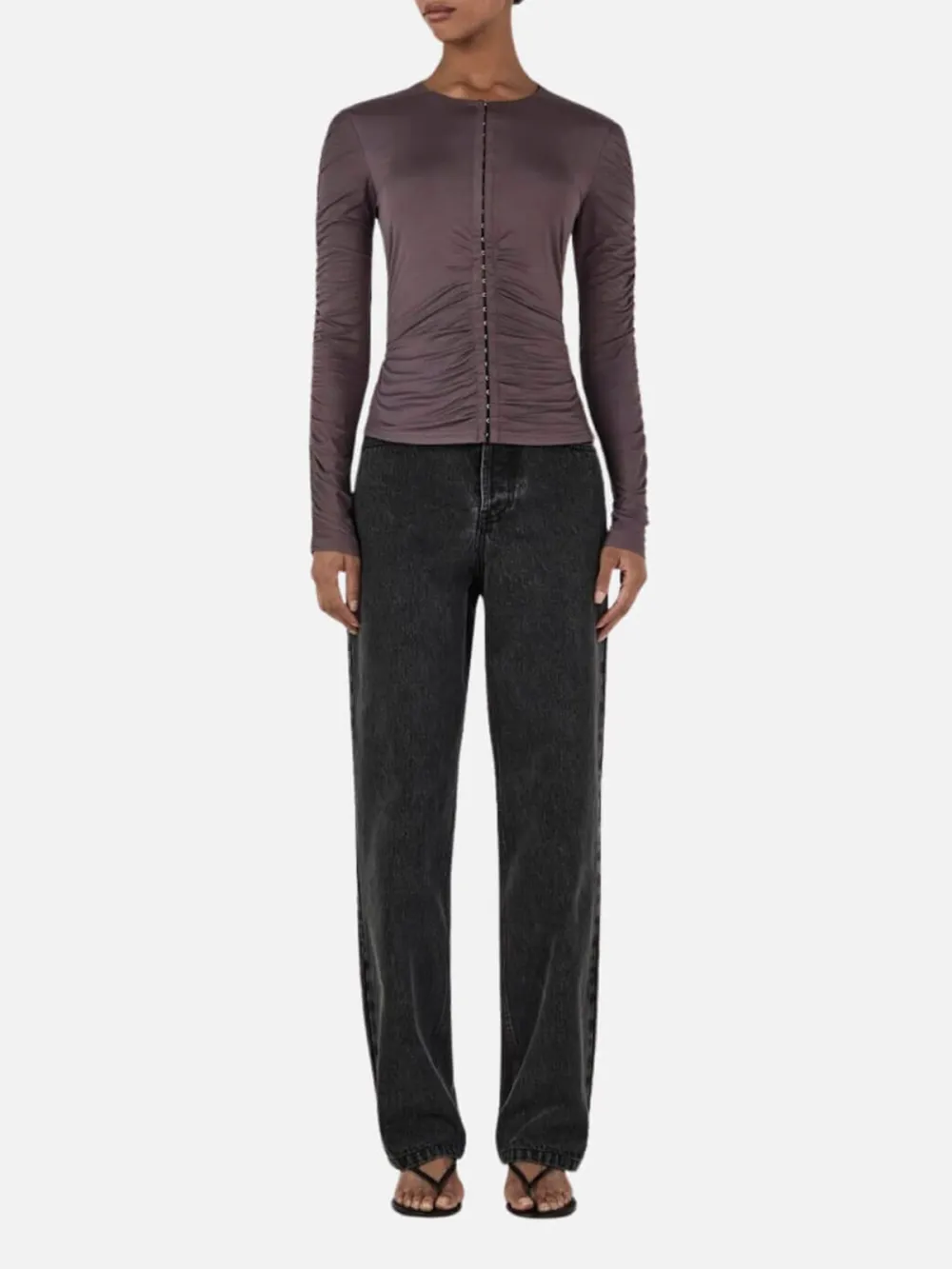 Ruched Button Up Long Sleeve Top