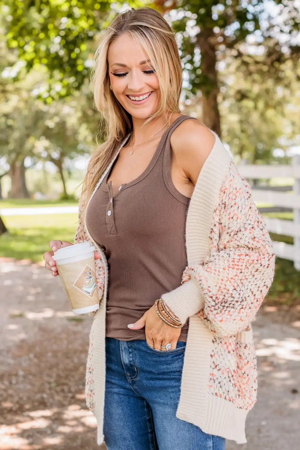 As Sweet As Pumpkin Pie Knit Cardigan- Ivory, Mocha & Orange