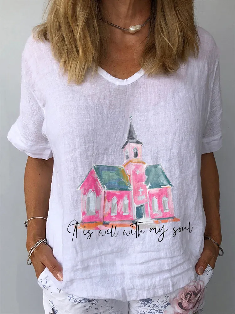 Women's His Well With My Soul V-Neck Short-Sleeve Shirt