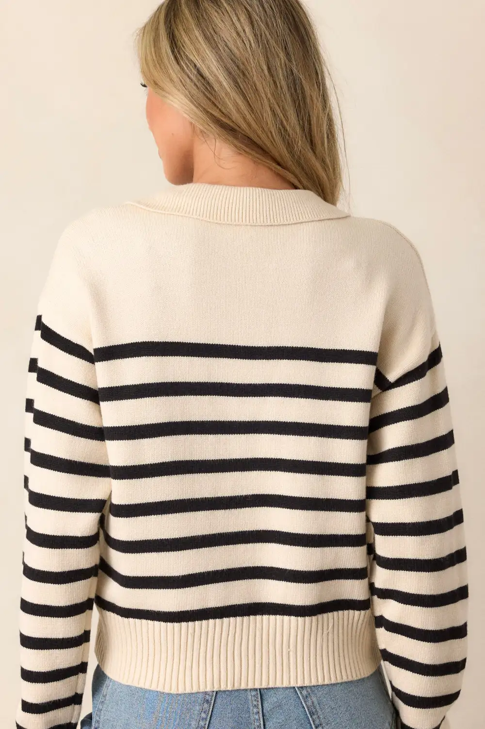 Got A Feeling Beige & Black Stripe Collared Sweater