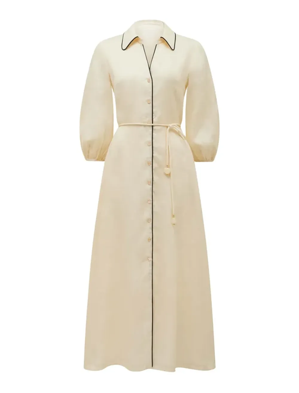 Contrast Linen Midi Dress