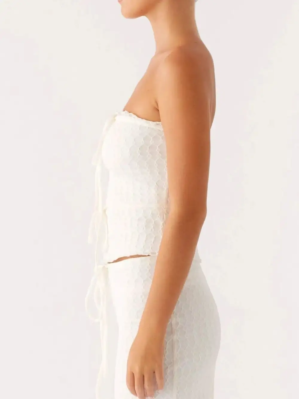 Neat Tie Front Lace Detail Coordinated Set