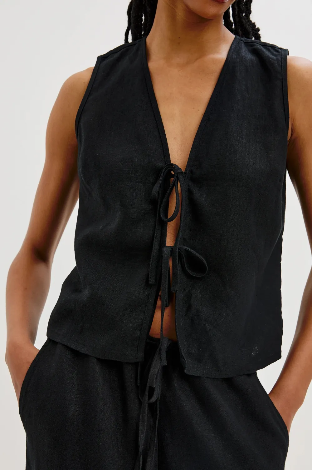 Solid-Color Lace Linen Top