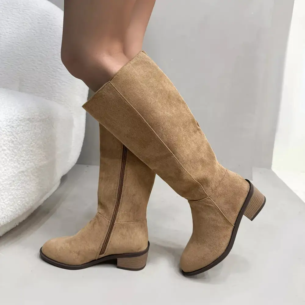Side-Zip Closure Suede Knee High Boots