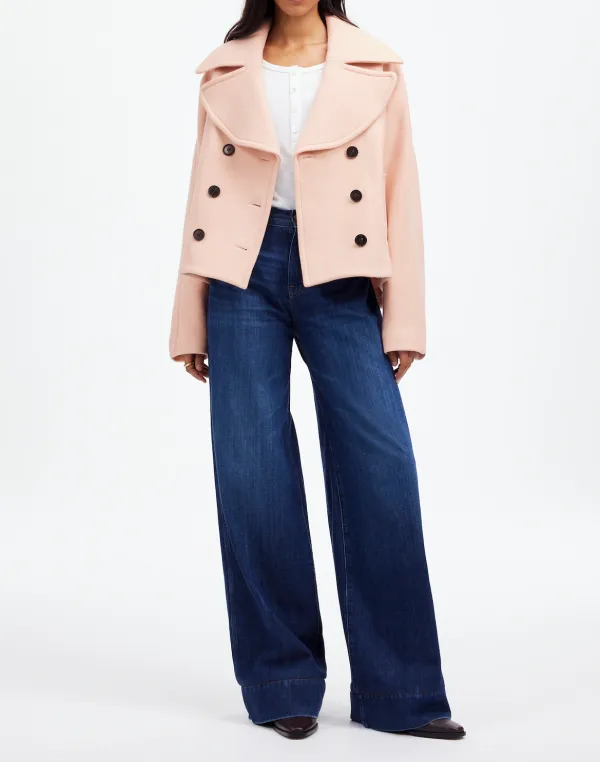 Pink Oversized-Collar Short Jacket