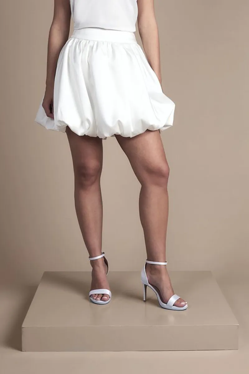 Casual Style Puffball Mini Ivory Skirt