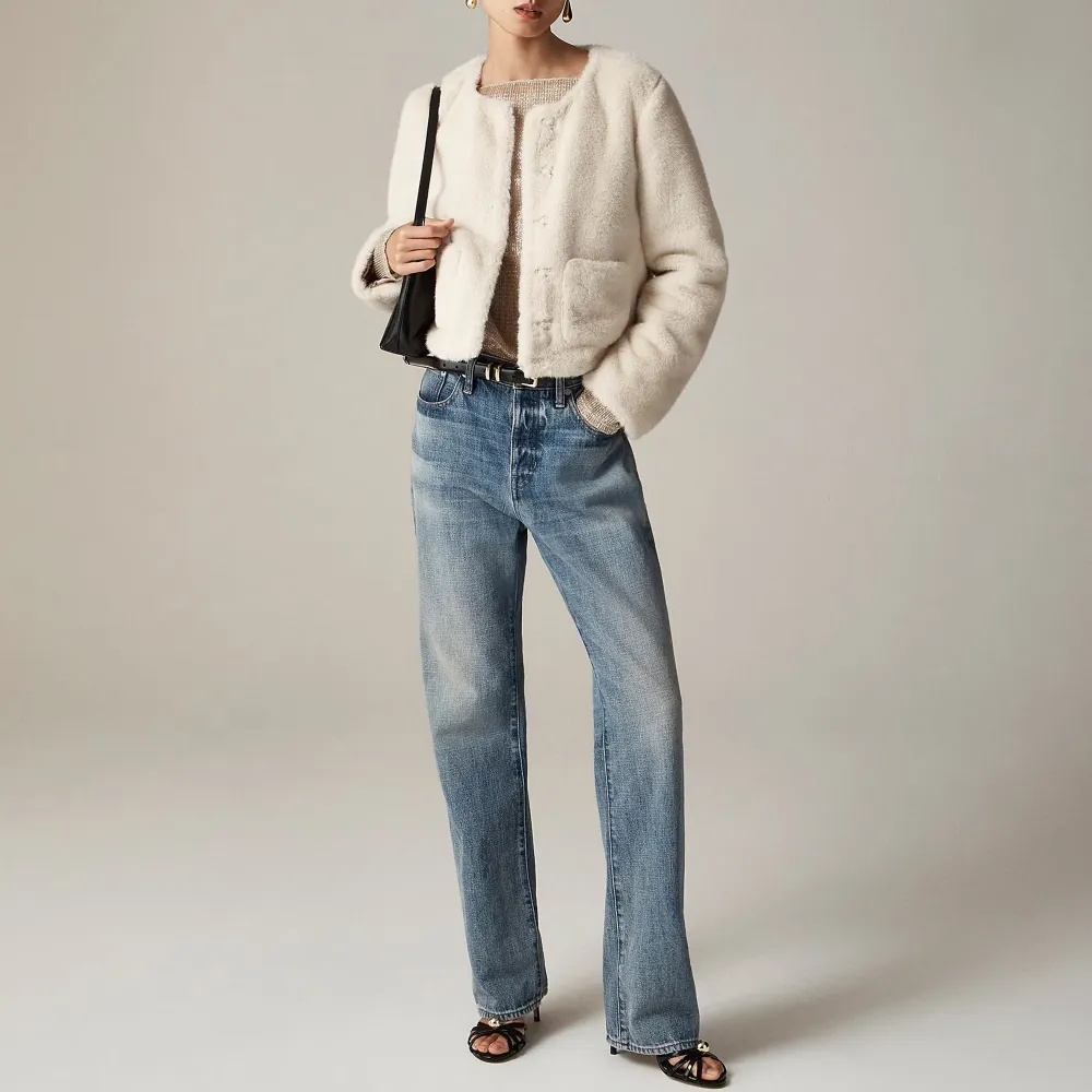 Crew Neck Faux Fur Jackets