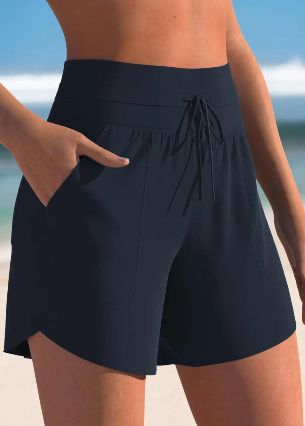 Mid Waisted Black Color Swim Shorts