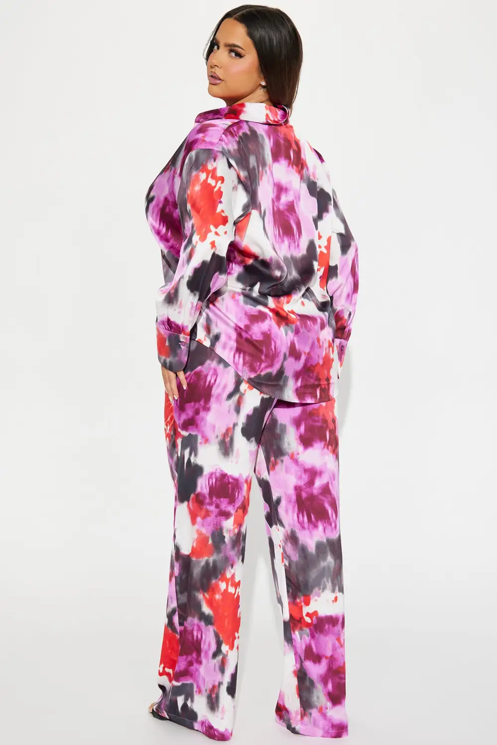 Zoe Satin Pant Set - Burgundy/combo