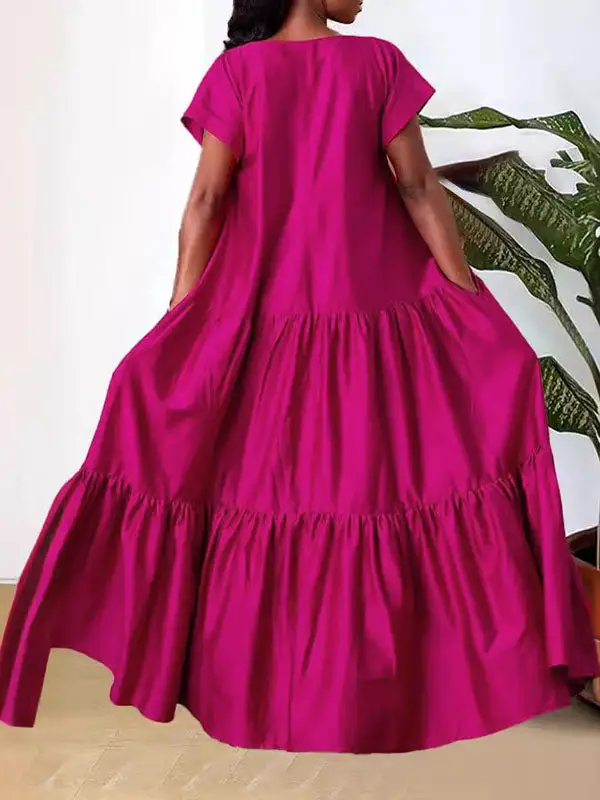 Loose Split Pleated Neck Maxi Dress