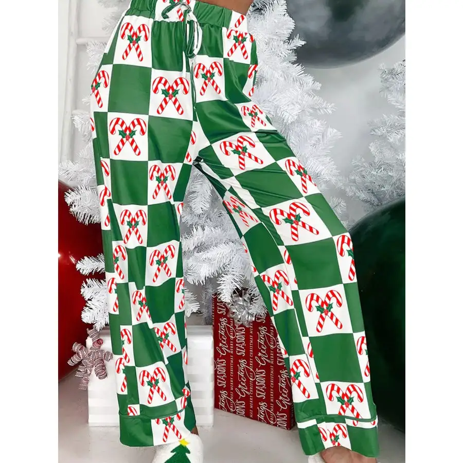 Candy Cane Checkered Pattern Pcs Pajama Set