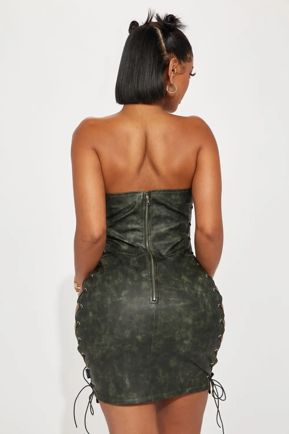 Lilah Faux Leather Mini Dress - Olive