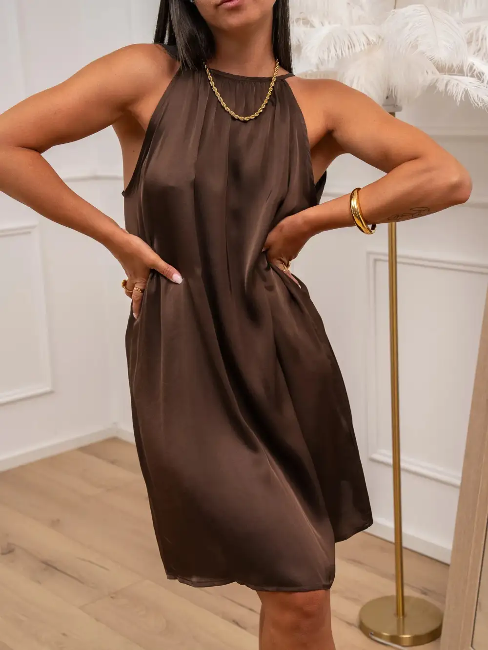 Hollow a Line Strappy Viscose Dress