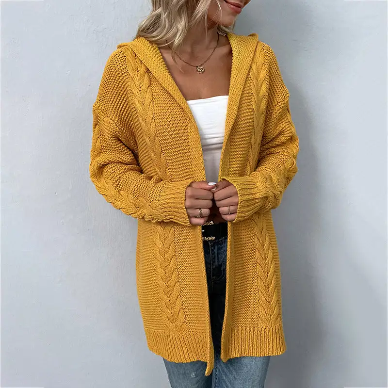 Women's Solid Color Hooded Cardigan Sweater in 3 Colors S-XL