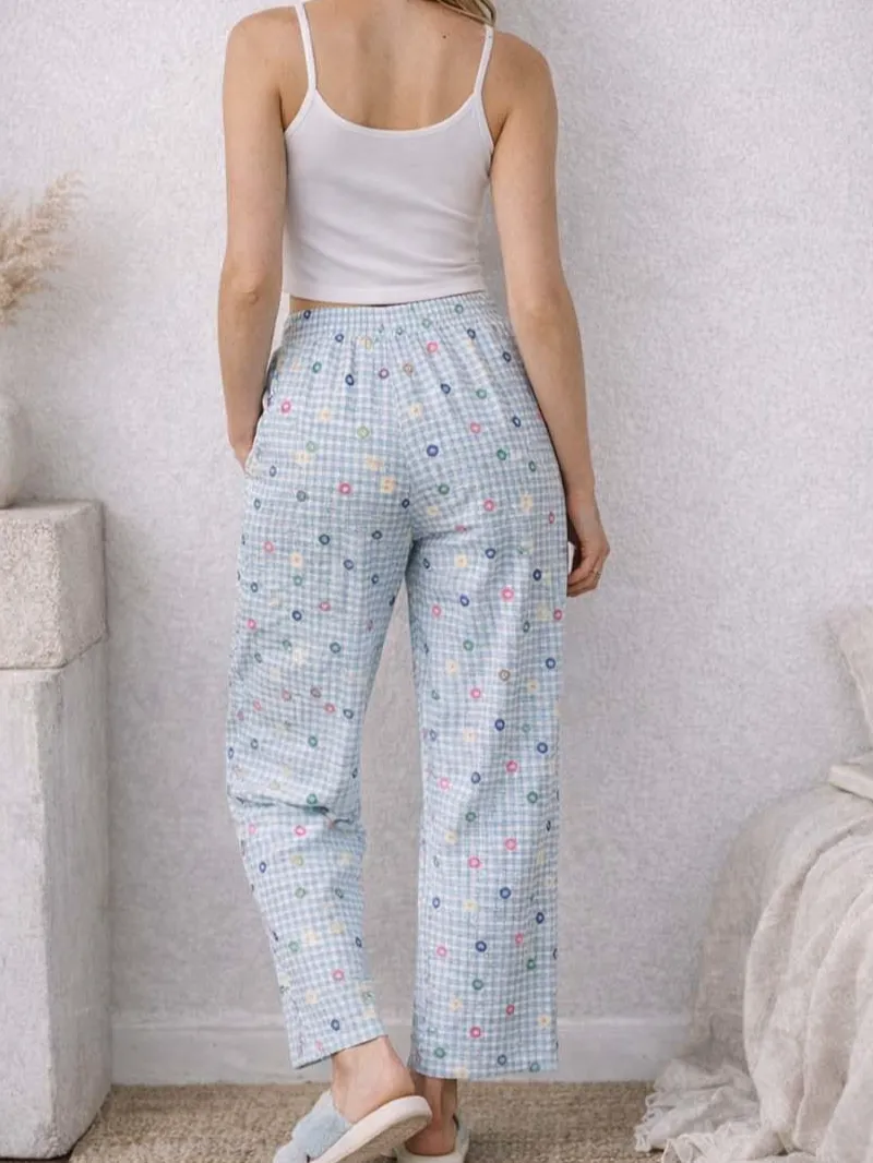Polka Dot Checked Loungewear Wide Leg Pants