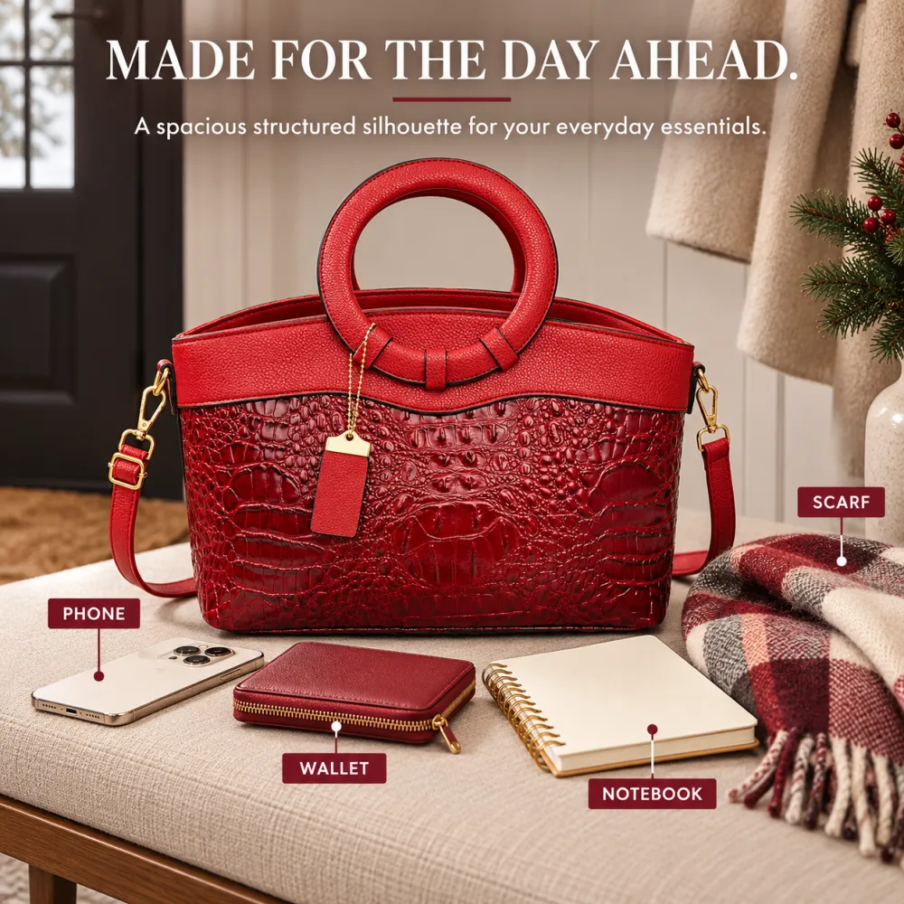 European & American Fashion Crocodile Pattern Tote Bag Large Capacity Elegant Versatile Shoulder Crossbody Bag for Women