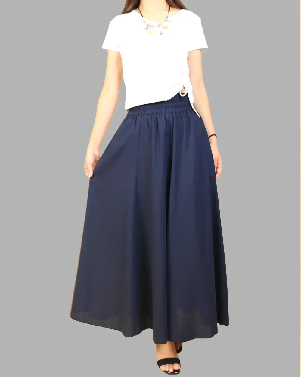 Relaxed Pocketed Linen Flared Maxi Skirt