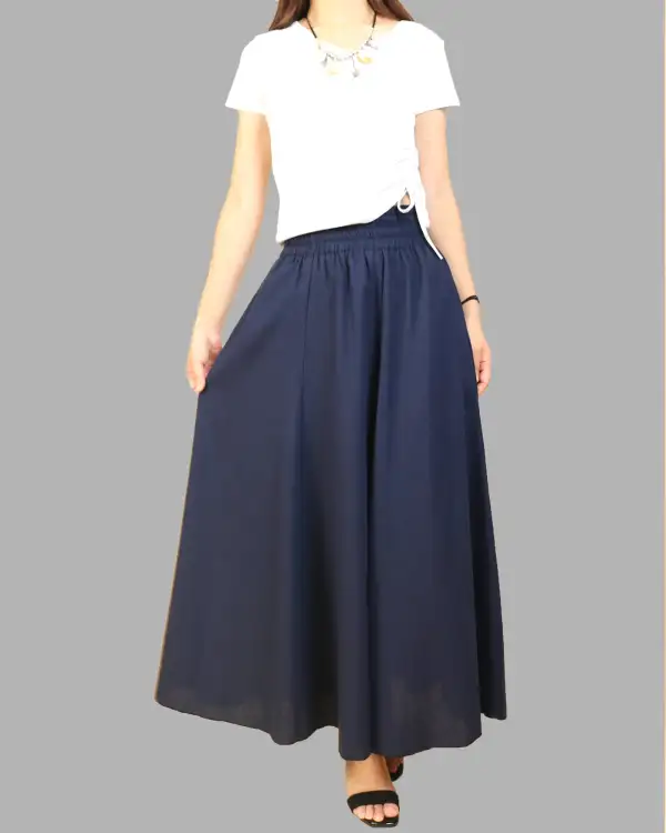 Relaxed Pocketed Linen Flared Maxi Skirt