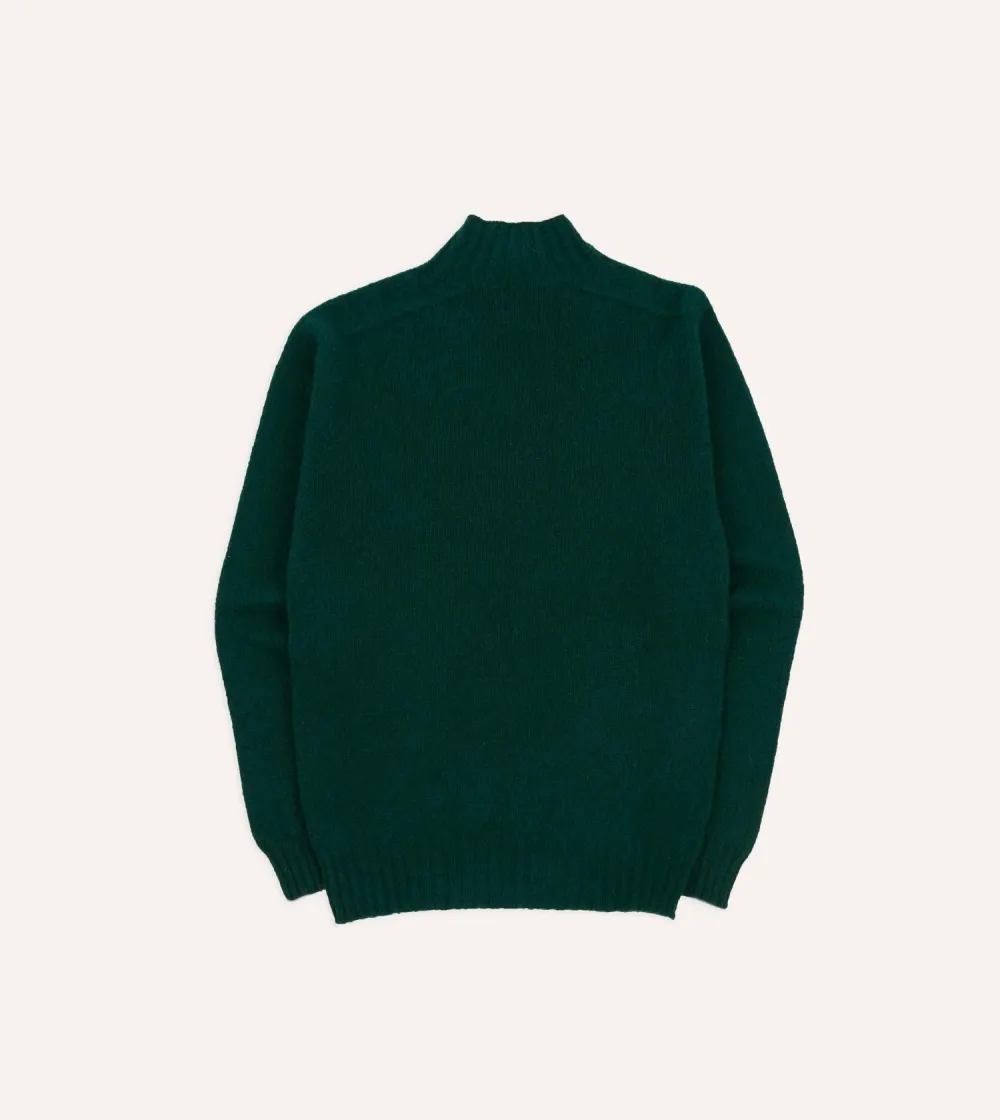 Casual Style Green Brushed Shetland Mock Neck Jumper