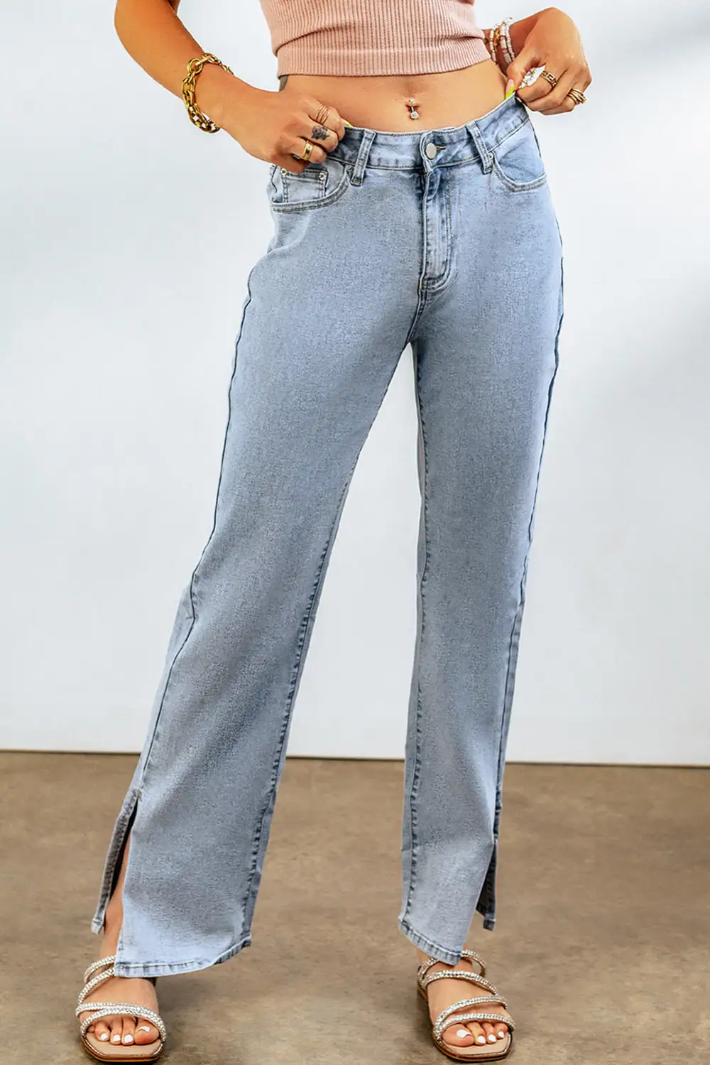 High Rise Slit Anklet Flare Jeans