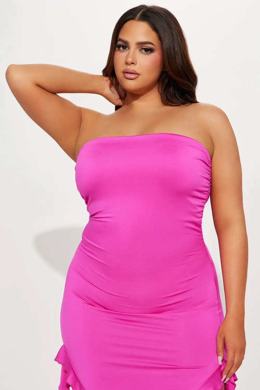 Stealing The Show Ruffle Maxi Dress - Fuchsia