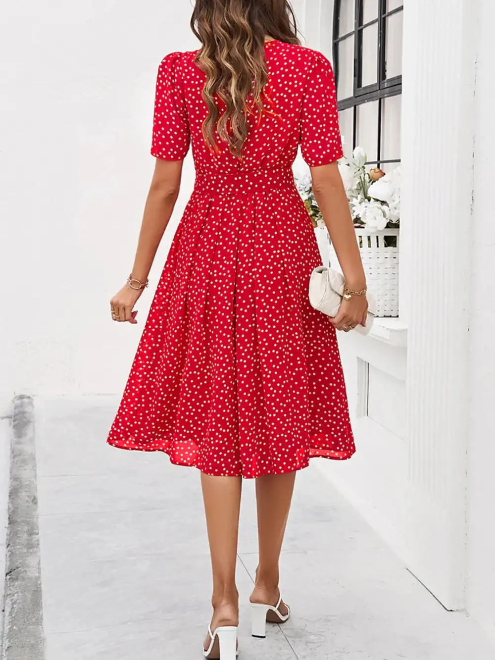 Printed Round Neck Short Sleeve Casual Dress