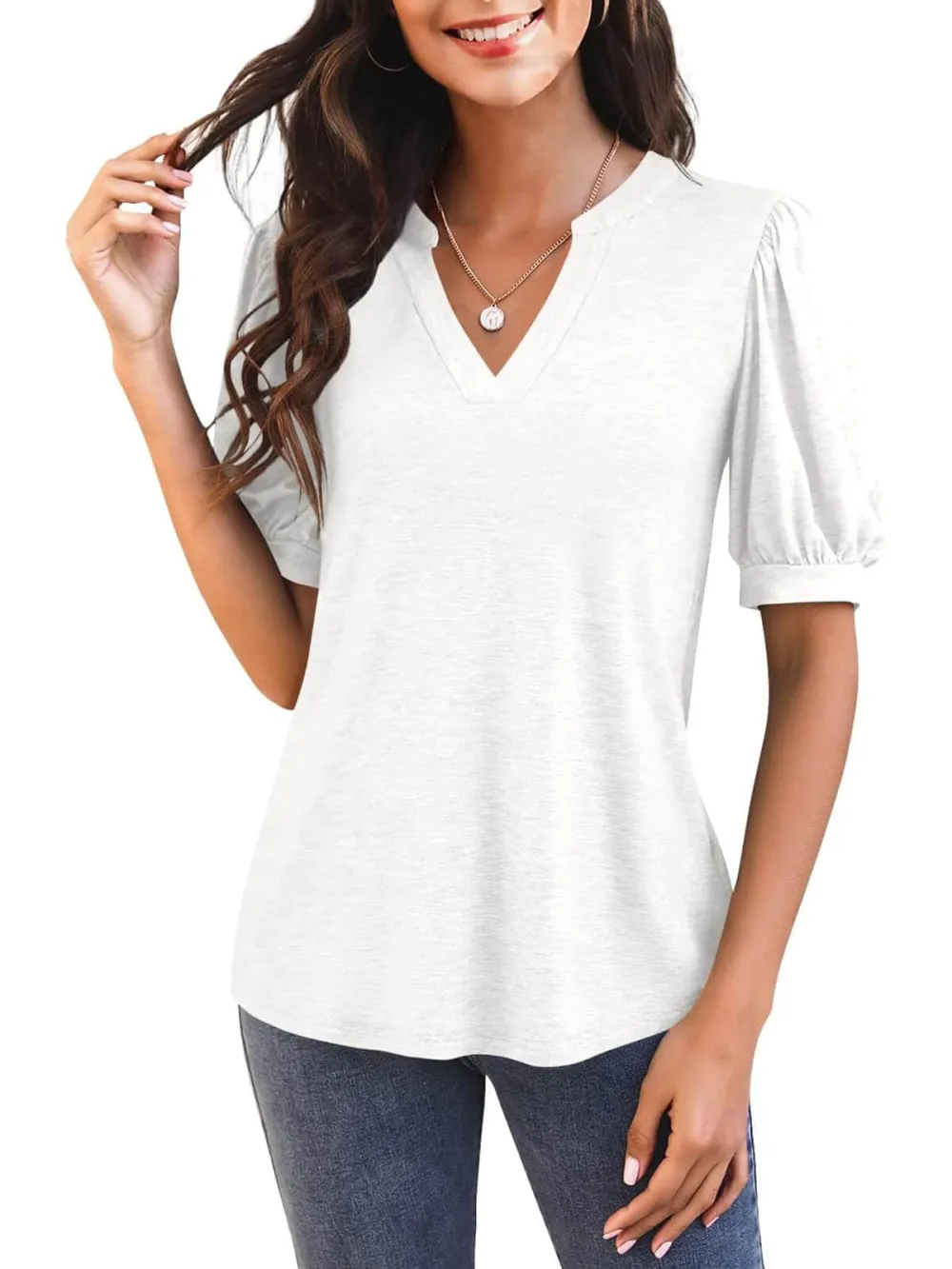 Women's V Neck Puff Sleeve Basic T-shirt (Buy 3 Free Shipping)
