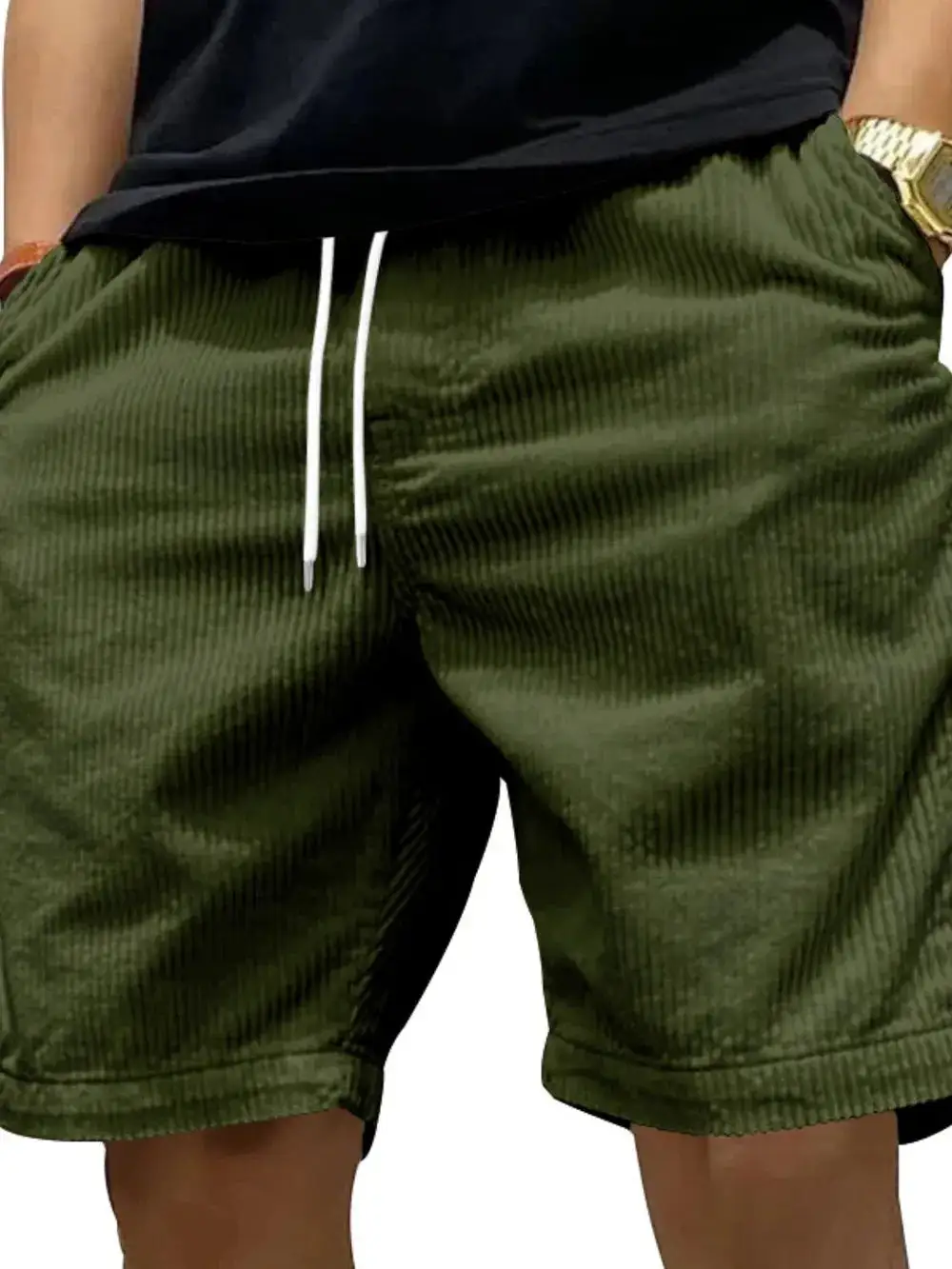 Minimal Drawstring Cotton Blend Casual Shorts