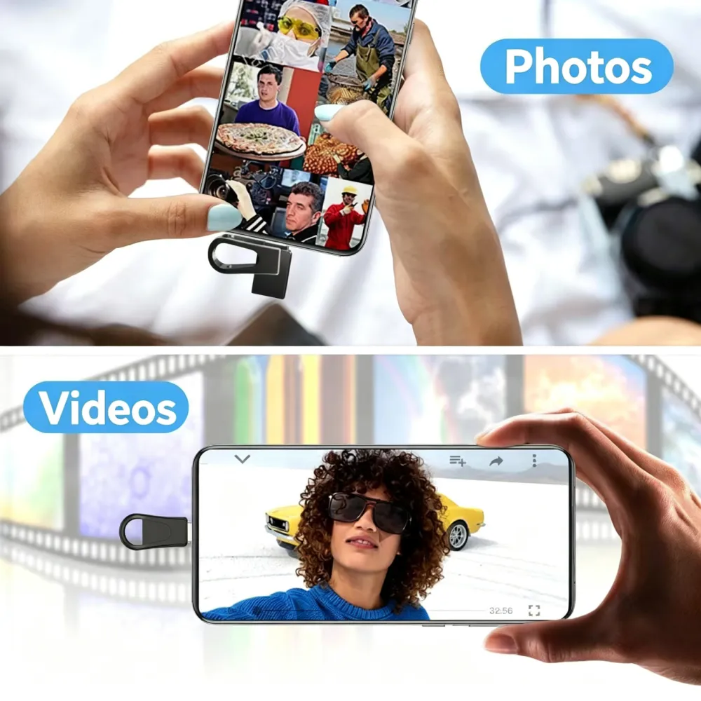 Three in one USB flash drive with dual interface OTG Type-C, fast transfer of 10 level data storage, compatible with Android/iOS/HarmonyOS phones and computers