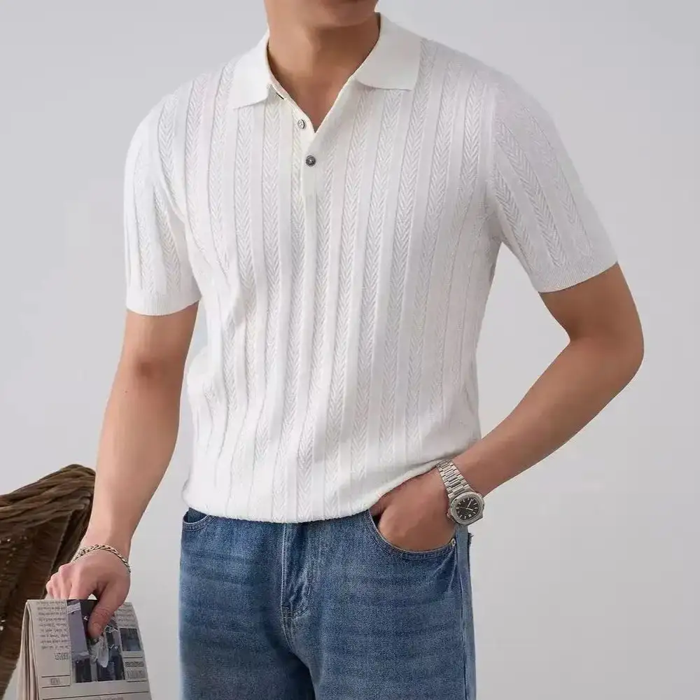 Ribbed Collar Knit Polo