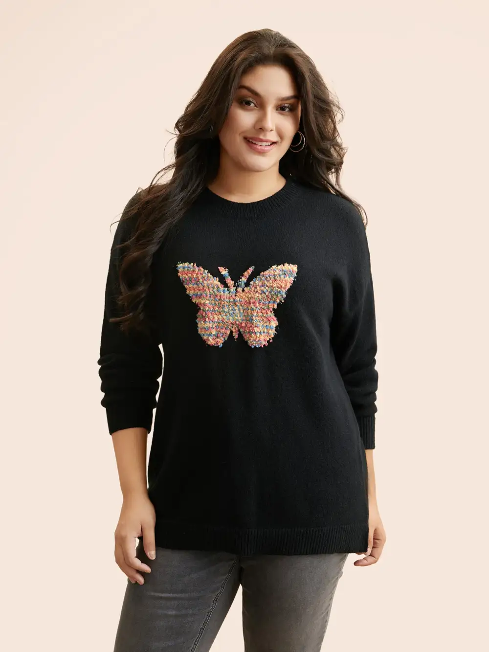 Butterfly Jacquard Drop Shoulder Pullover