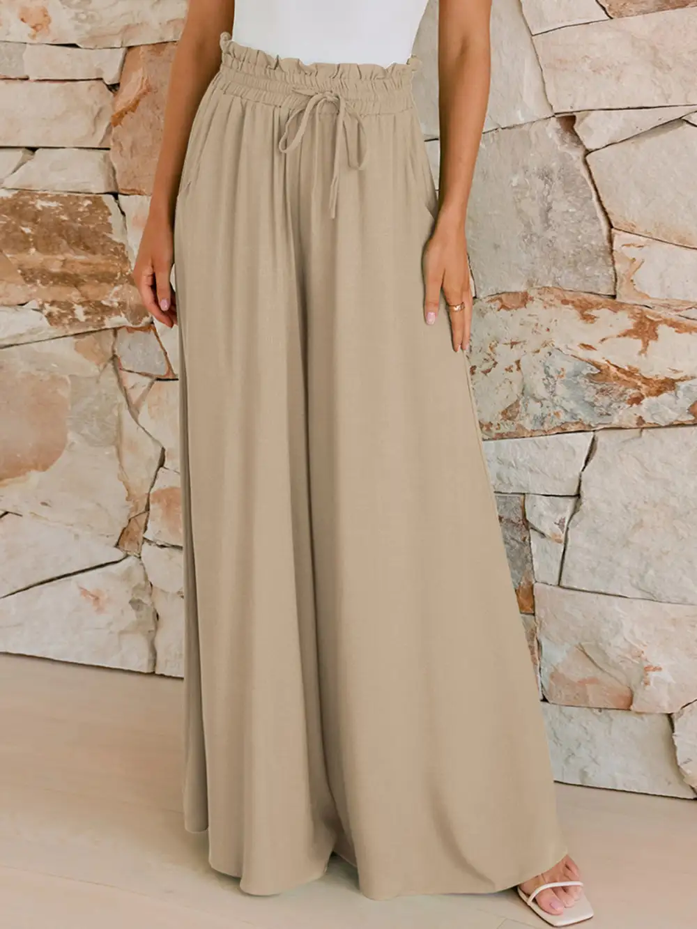 Drawstring Wide Leg Pants With Pockets