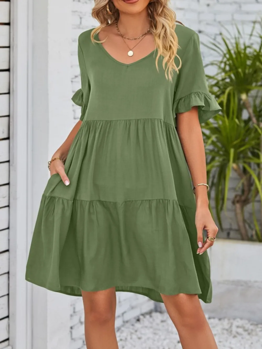 Relaxed Shape Ruffle Tiered Mini Dress