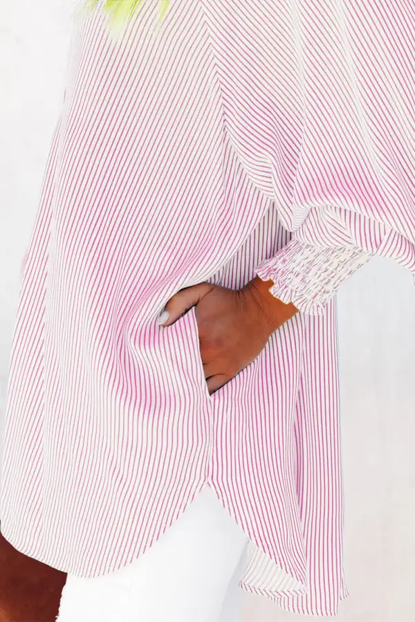 Smocked Striped Casual Shirt