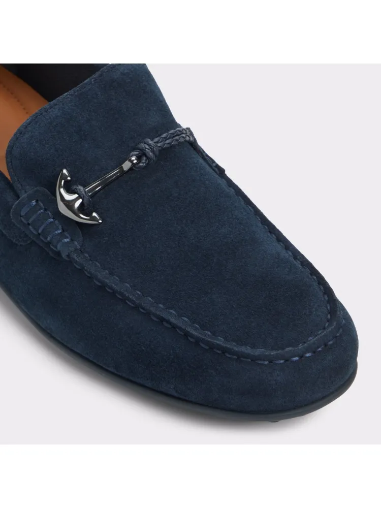 Navy Blue Retro Falt Bottom Leather Shoes
