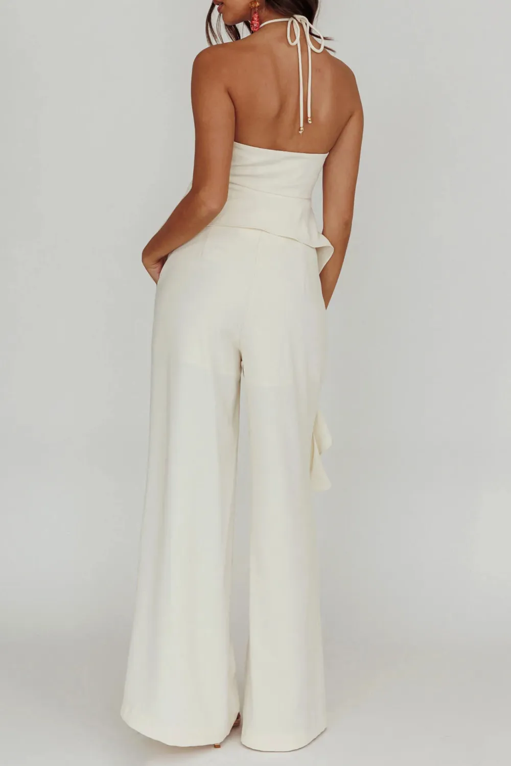 Slim-Fit Solid Color Wide-Leg Pants