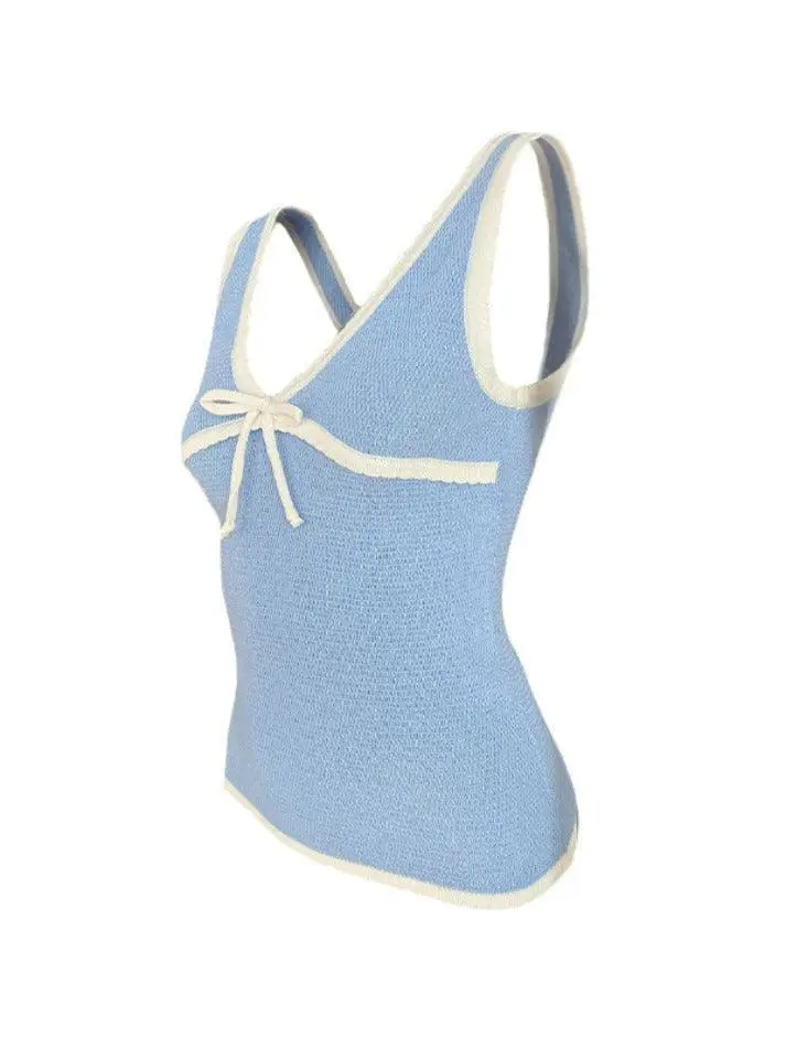 V-Neck Bow-Detail Slim-Fit Tank Top