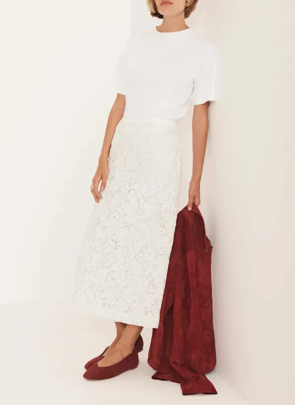 Casual Style Cream Lace Pencil Skirt