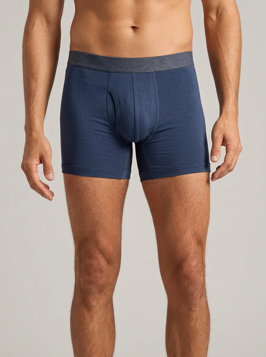 Men's Solid Navy Blue Comfortable Cotton Printed Boxer Briefs