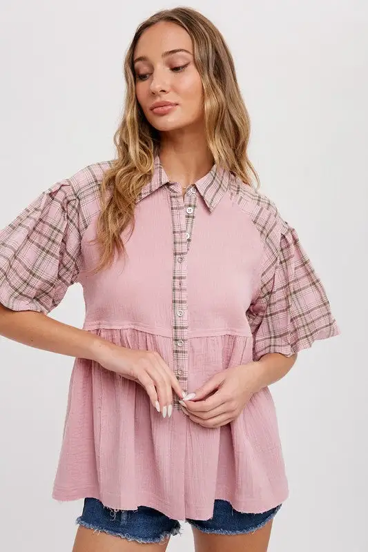 Kelly Anne Babydoll Plaid Tunic | URBAN ECHO SHOP