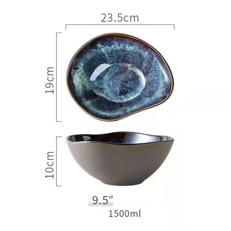 Reactive Glaze Starry Blue Nordic Ceramic Plate, Serving Round Tray, Decorative Salad Dessert Plate, Porcelain Tableware, Dinner Set