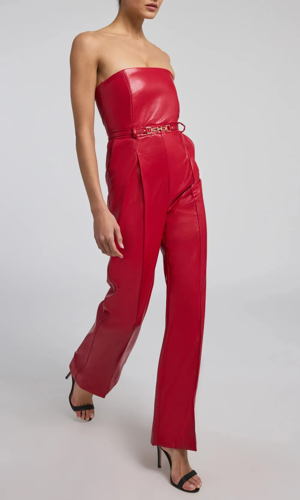Red Shiny Vegan Leather Jumpsuit