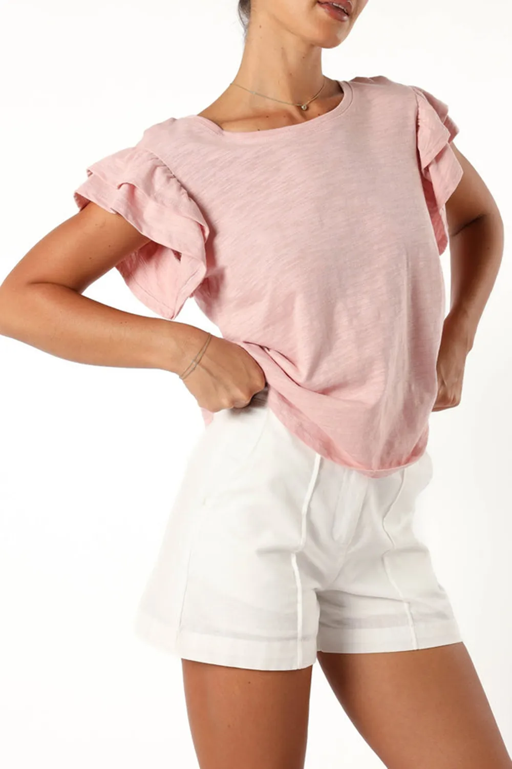 FRANKY FRILL SLEEVE TEE - DUSTY PINK