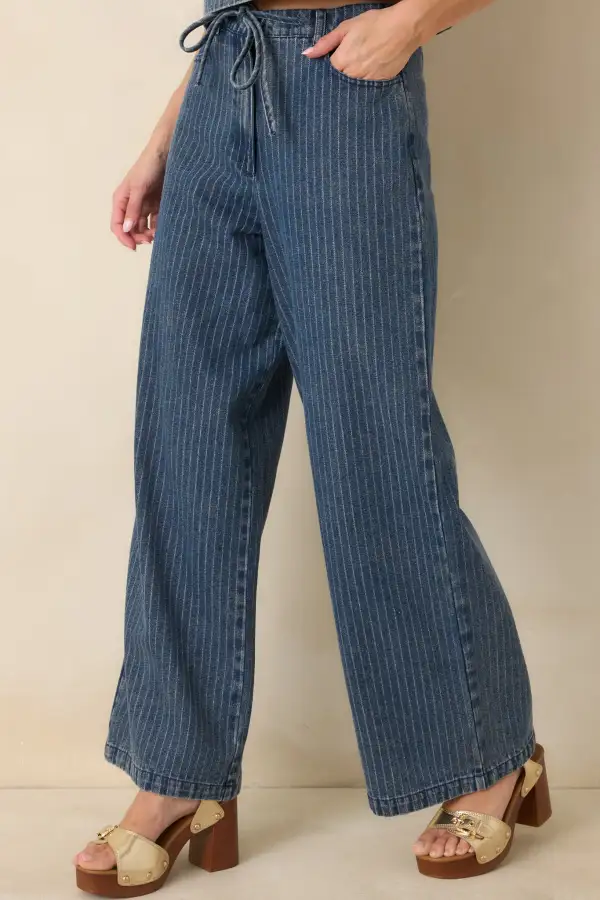 Indigo Stripe Cotton Denim Drawstring Pants